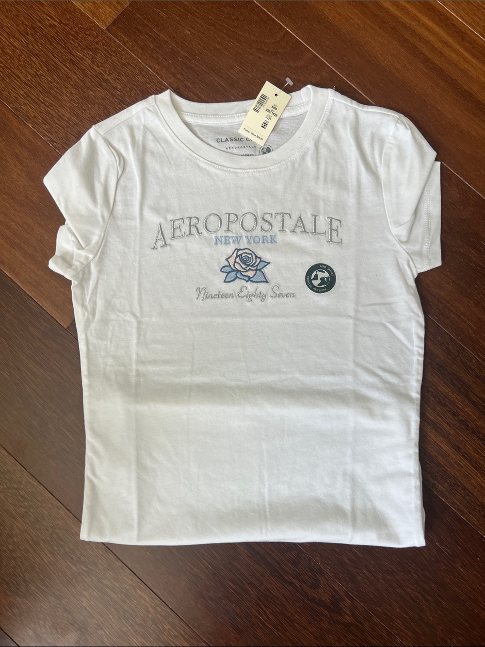 Aeropostale White Tee with Blue Rose Logo